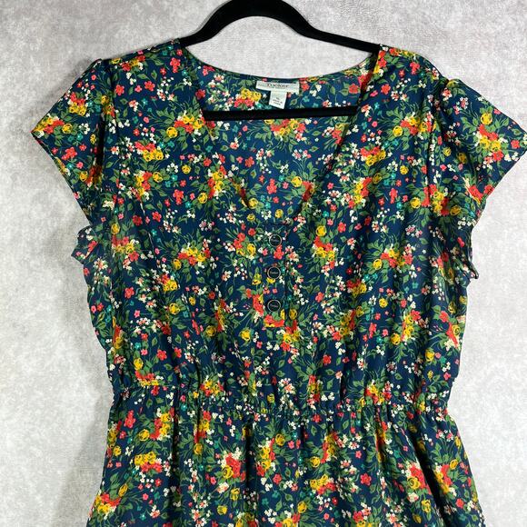 Tucker For Target Mini Dress Women XL Blue Micro Floral Cap Sleeve V-Neck Preppy - Picture 2 of 11